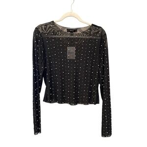 New Y2K Mesh Pearl Rhinestone Embellished Top Forever 21  Sheer Party Glam Chic‎